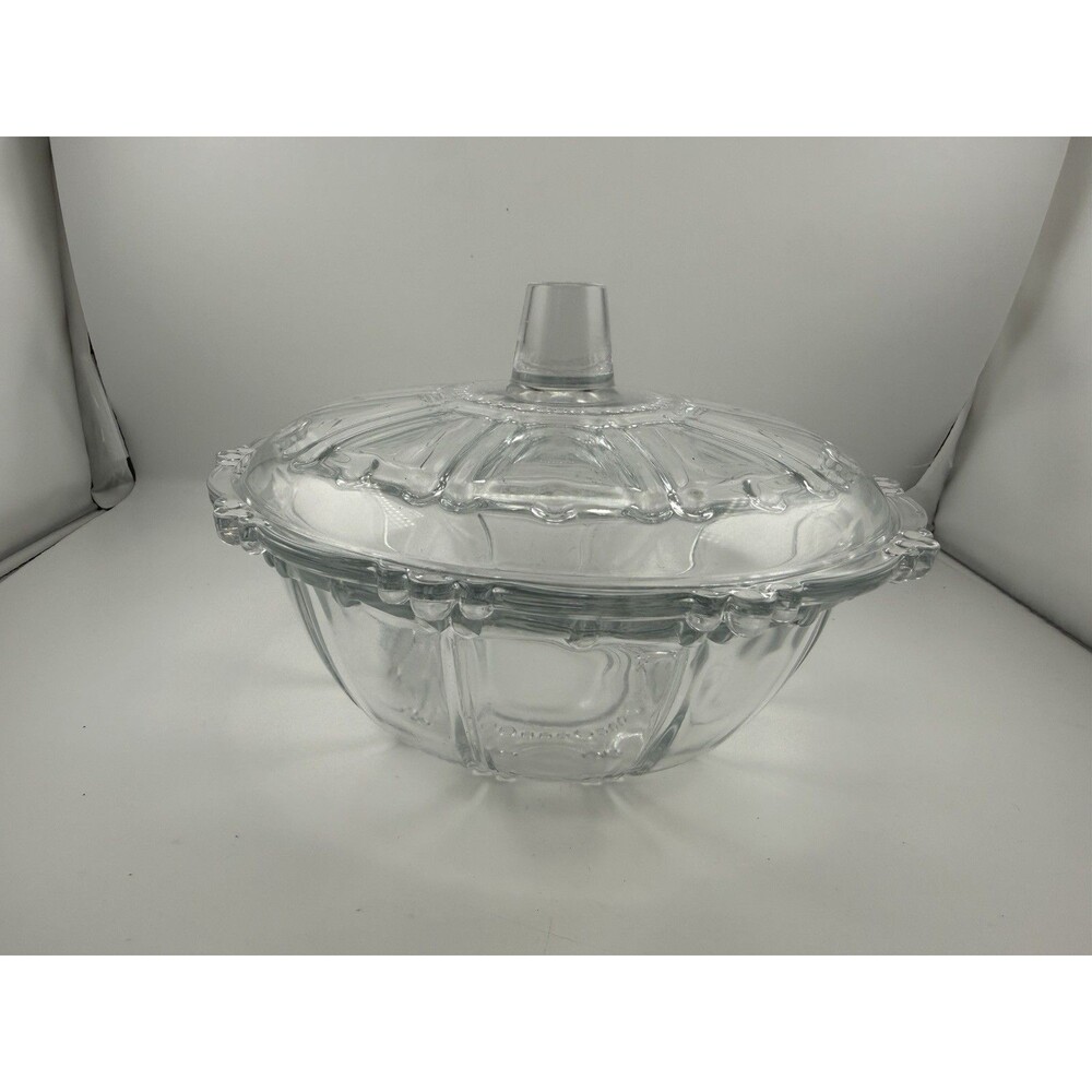 Vintage Kig Indonesia Crystal Clear Glass Covered Candy Dish Bowl